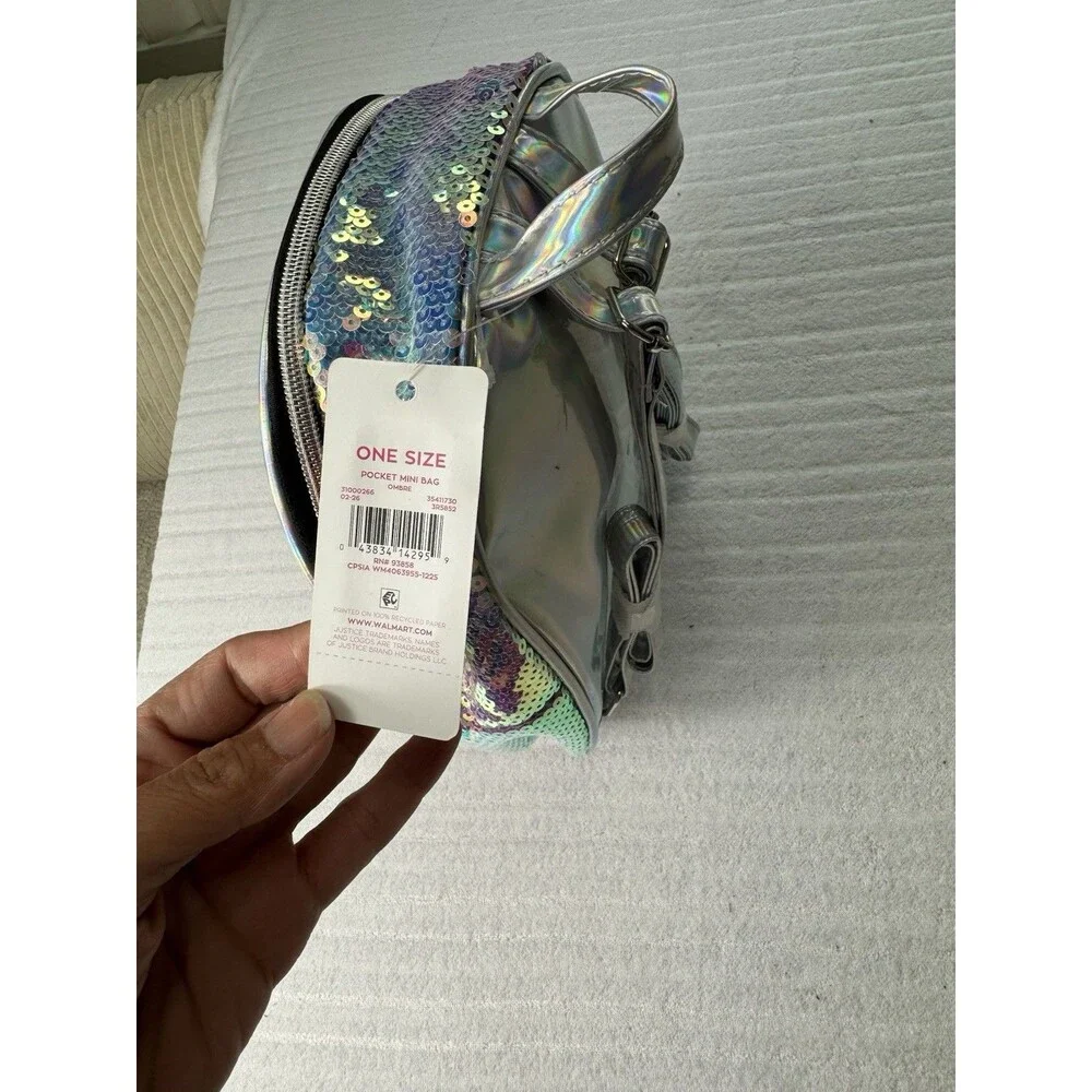 Justice Girls Holographic Sequin Mini Backpack One Size New With Tags